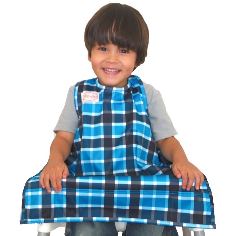 BIB-ON, Full-Coverage Bib and Apron Combination for Infant, Baby, Toddler Ages 0-4. (Blue Plaid) - Image 2